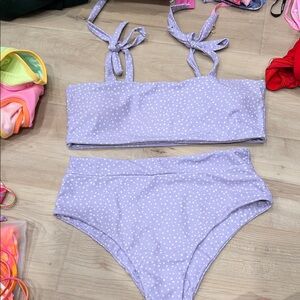 SHEIN Lavender Polka Dot High-Waist Bikini Set
